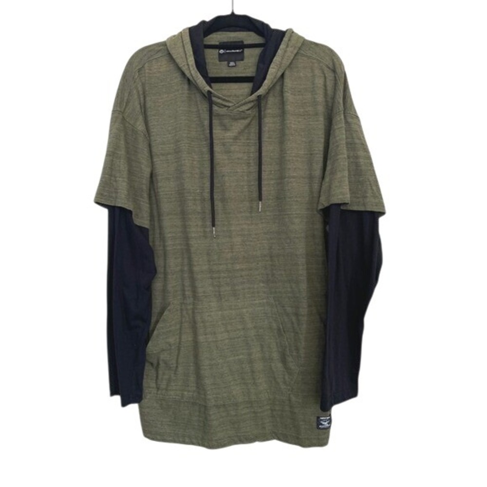 Akademiks 2-tier Hoodie Green with Black Sleeves. Men's size 3XL‎